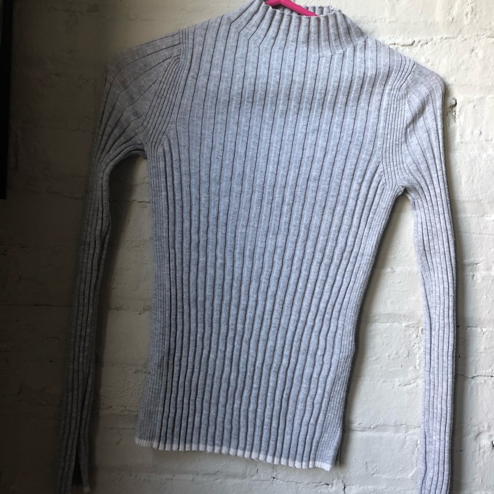 Ribbed Long Sleeve Top with High Neck Line